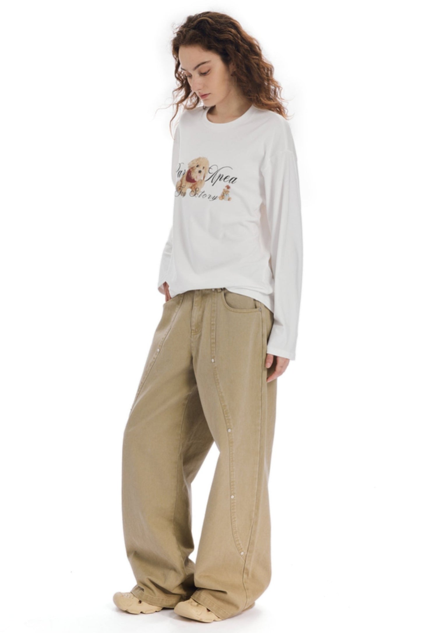 APEA American Vintage Leavened Aged Low Rise Wide-Leg Cargo Pants Women's New Split Stud Loose Straight Leg Trousers