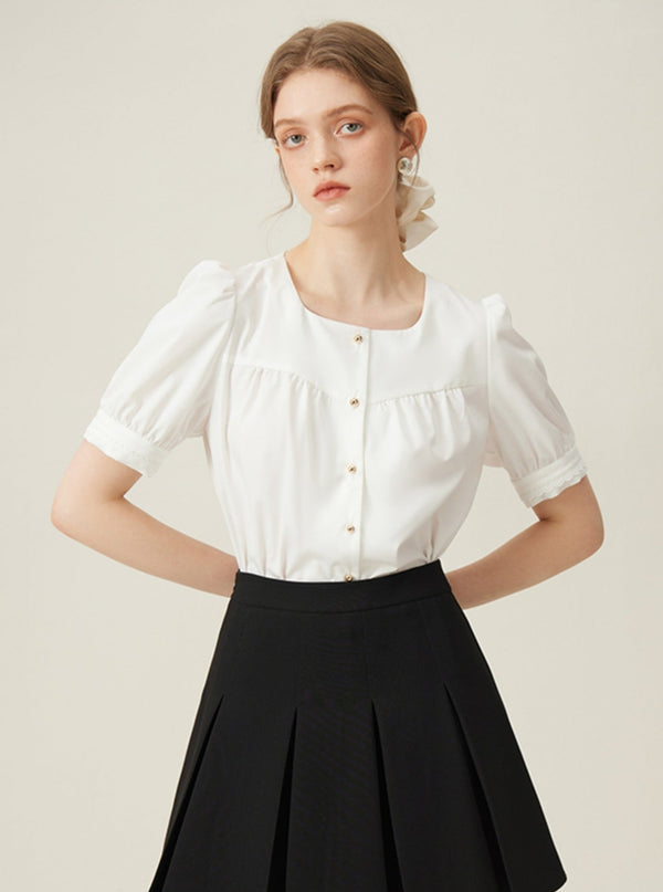 White French Square Neck Shirt