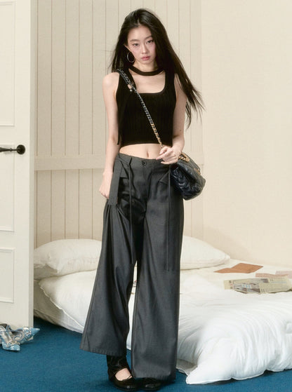 Turned-Up Gray Wide-Leg Pants