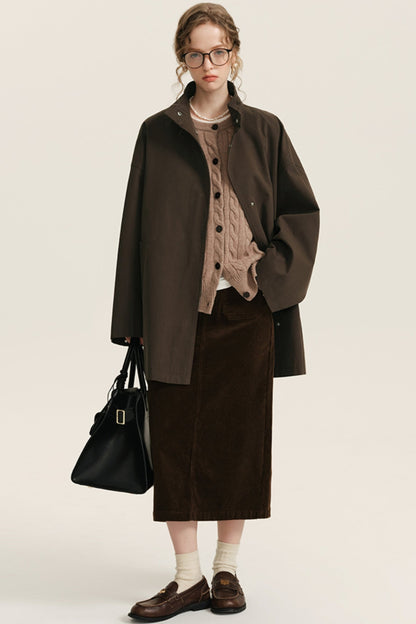 Tencel Cotton Stand-Neck Trench Coat