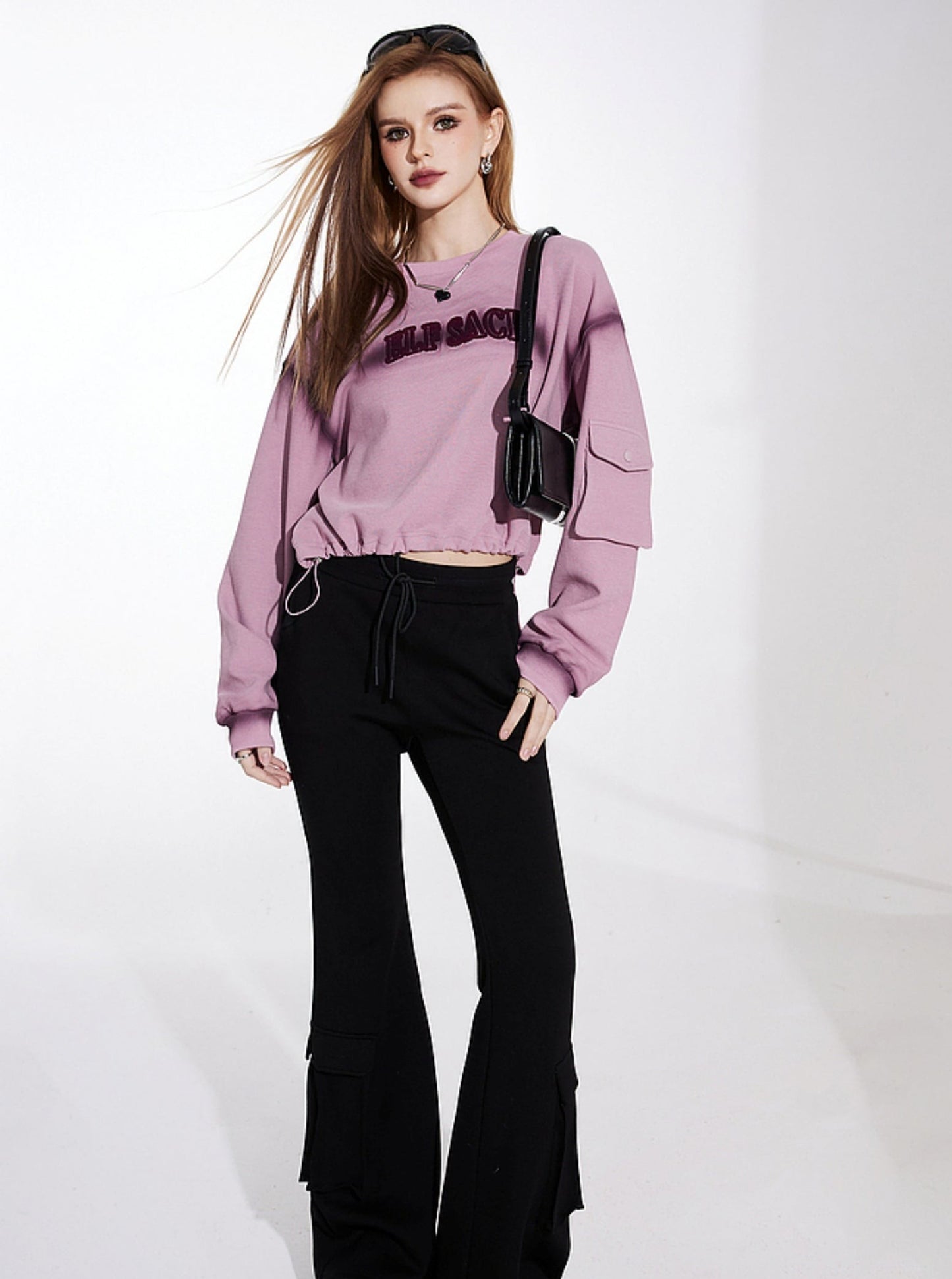 Smudge Pink Cropped Sweatshirt Top