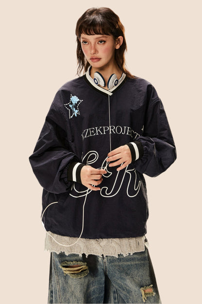 American Retro V-Neck Loose Sweatshirt