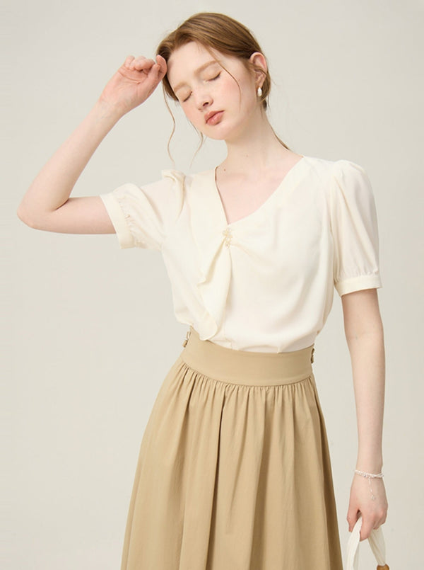 French Ruffle V-Neck Shirt