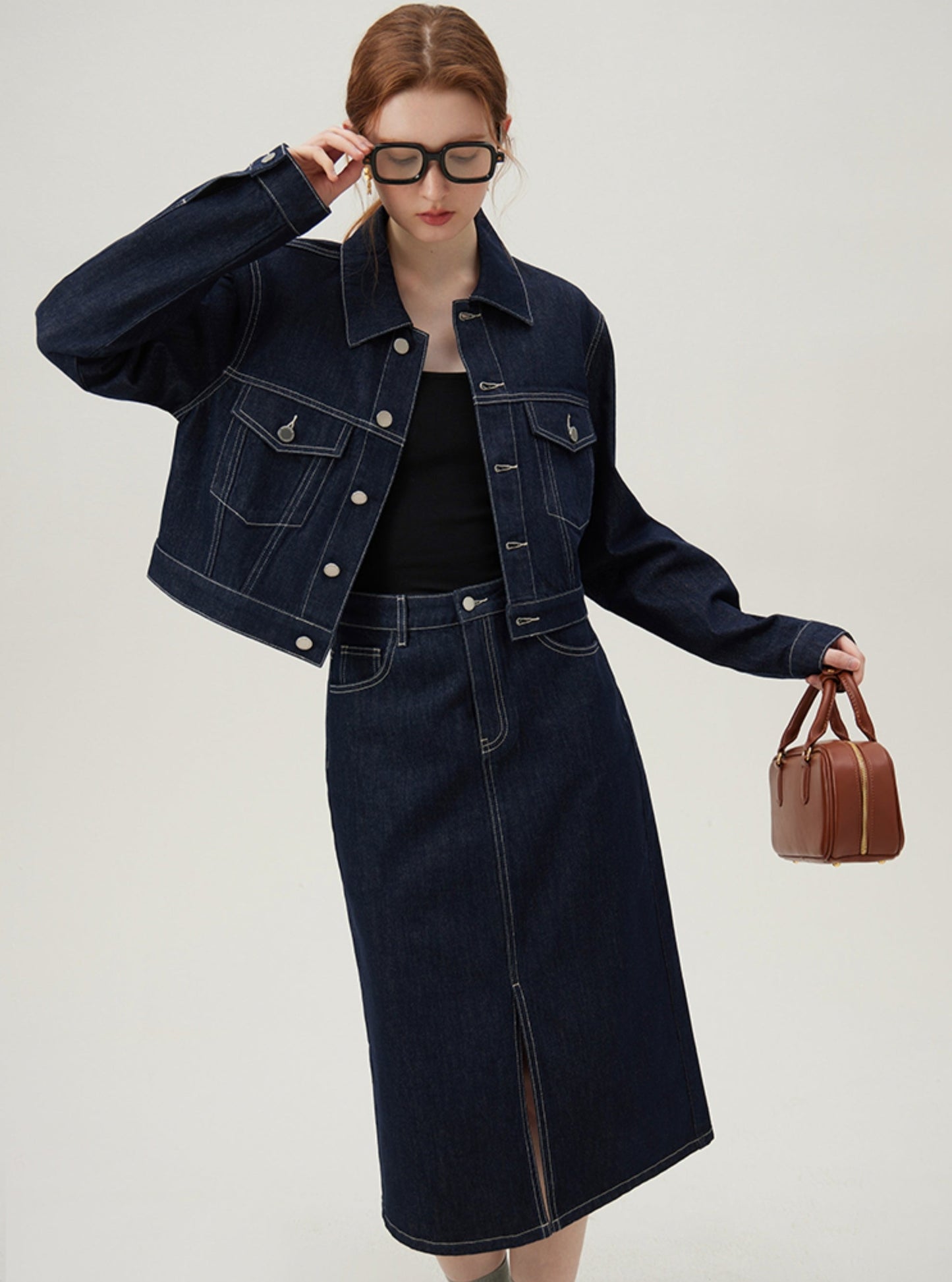 Casual Denim Short Jacket & Skirt Set-Up