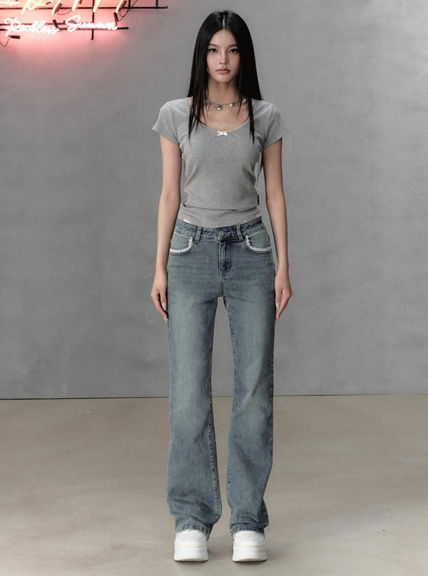 Lace Stitching Bow Top