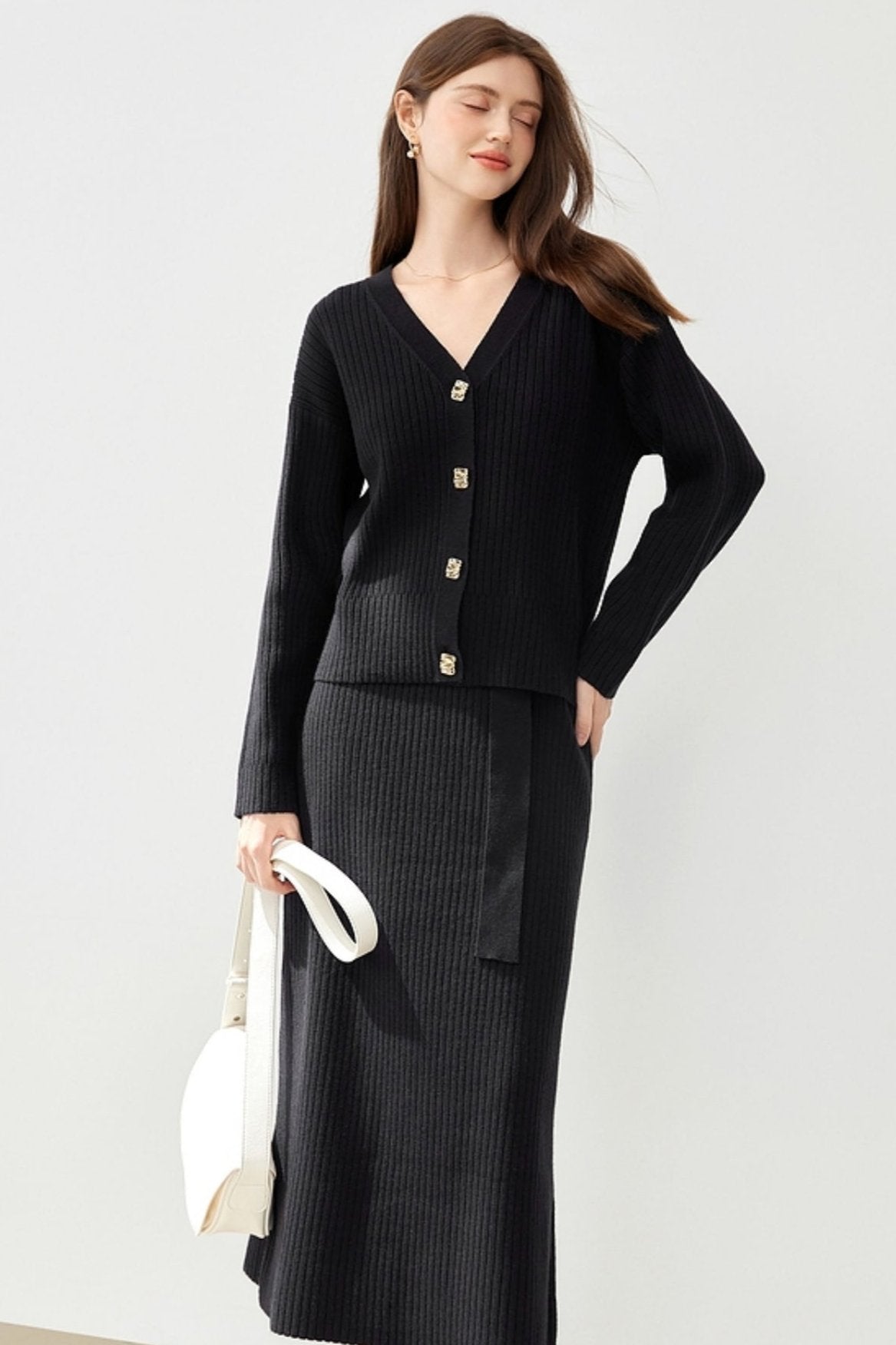 Elegant French Wool Knit Two-Piece Set