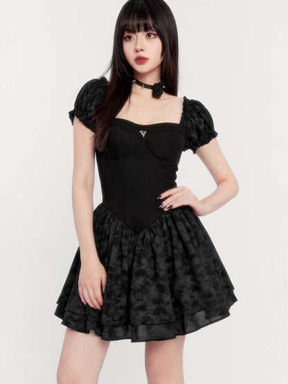 VOCK Misty Rose Dark niche design sense cinched waist slim puffy skirt texture hot girl dress women