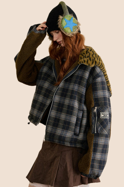 Retro Detachable Hooded Plaid Jacket