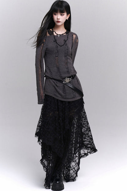 Early Fall Lazy Style Black Lace Skirt