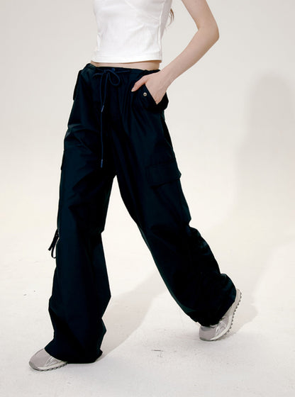 Drawstring Bow Wide-Leg Cargo Pants