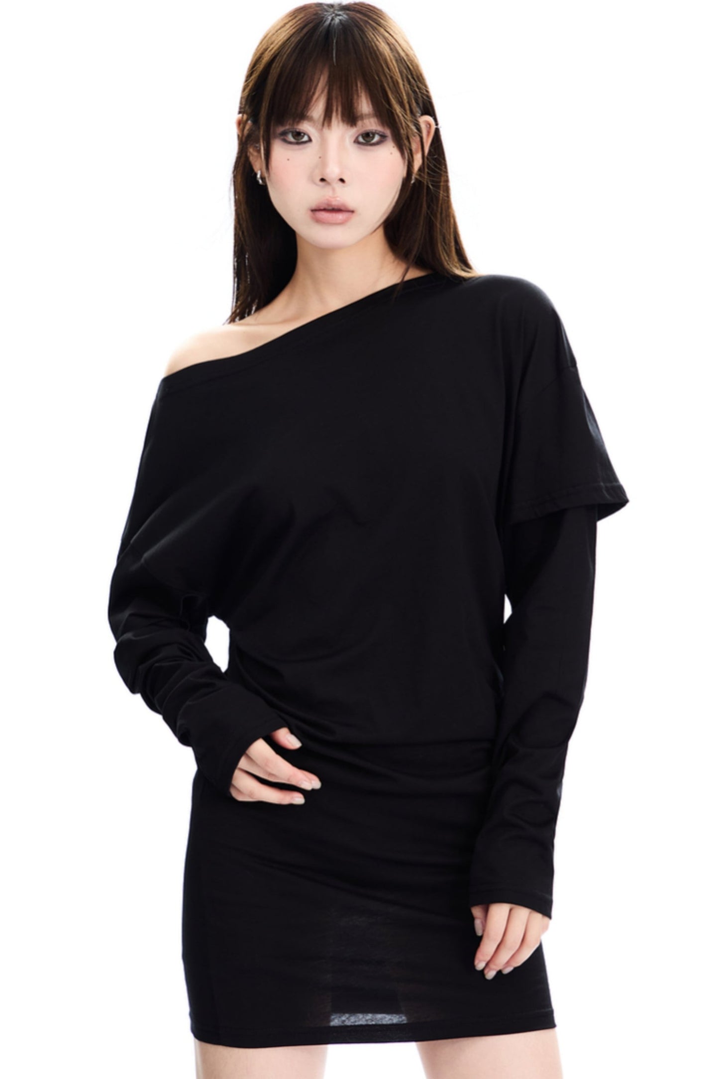 Slanted Neck Irregular Hem Dress