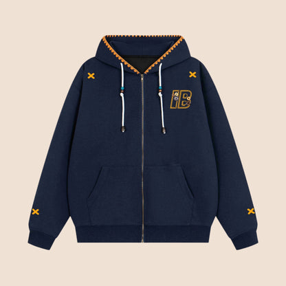 Ethnic Embroidered Loose Hoodie Coat