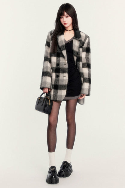 VERSATILE RETRO CHECK TWEED COAT