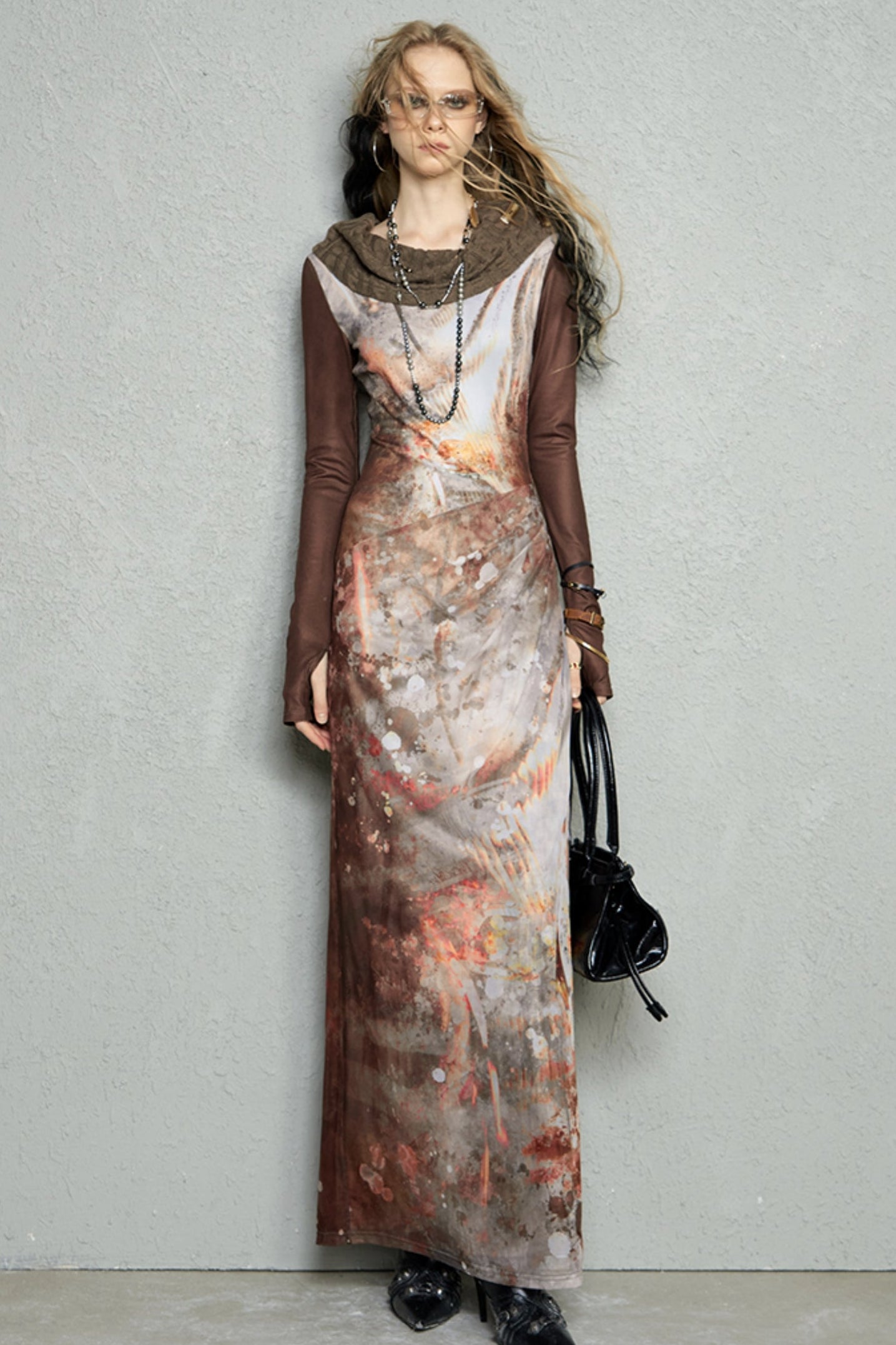 Printed Long-Sleeve Knitted Dress