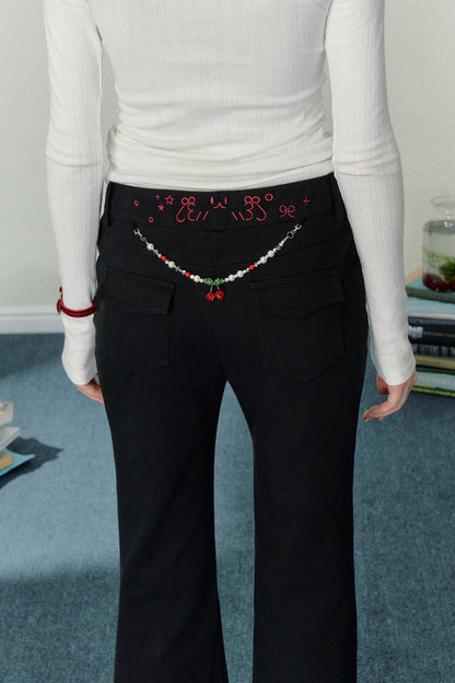 AYF embroidered beaded trousers Autumn loose design sense lazy wind relaxed sense slim bootcut slacks women