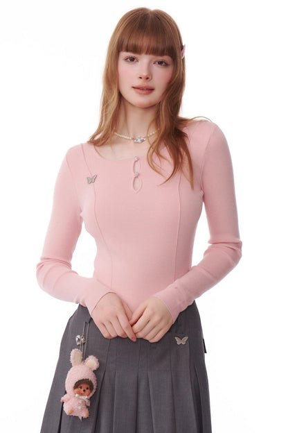 Retro Metal Butterfly Slim Knitted Top