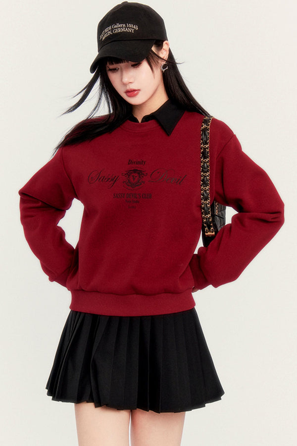 Rundhals-Velours-Crop-Sweatshirt 