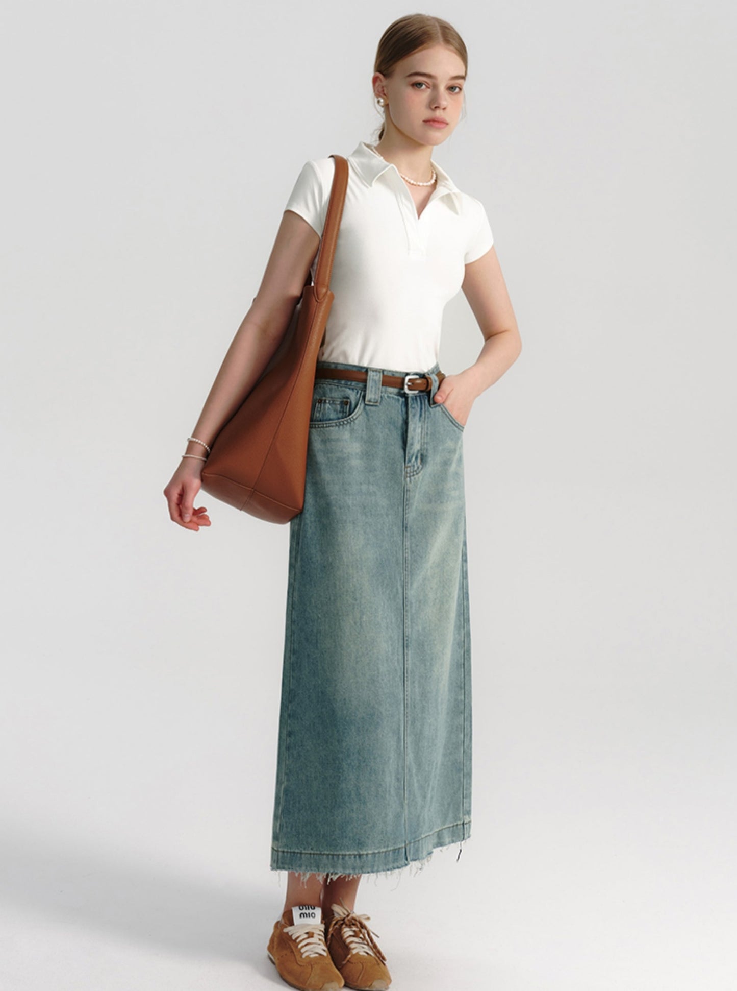 Retro Blue Washed Denim Skirt