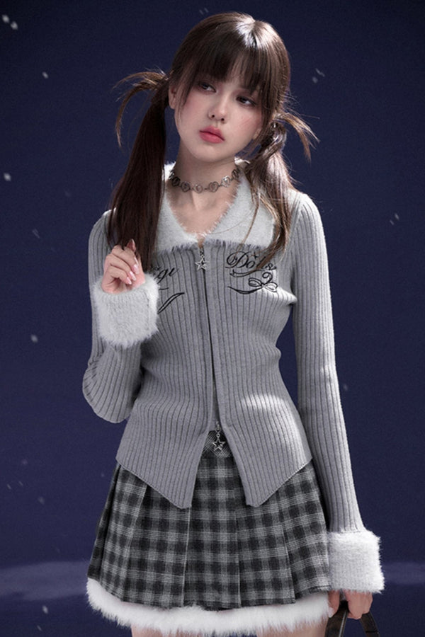 실버 그레이 니트 슬림 겨울 카디건 