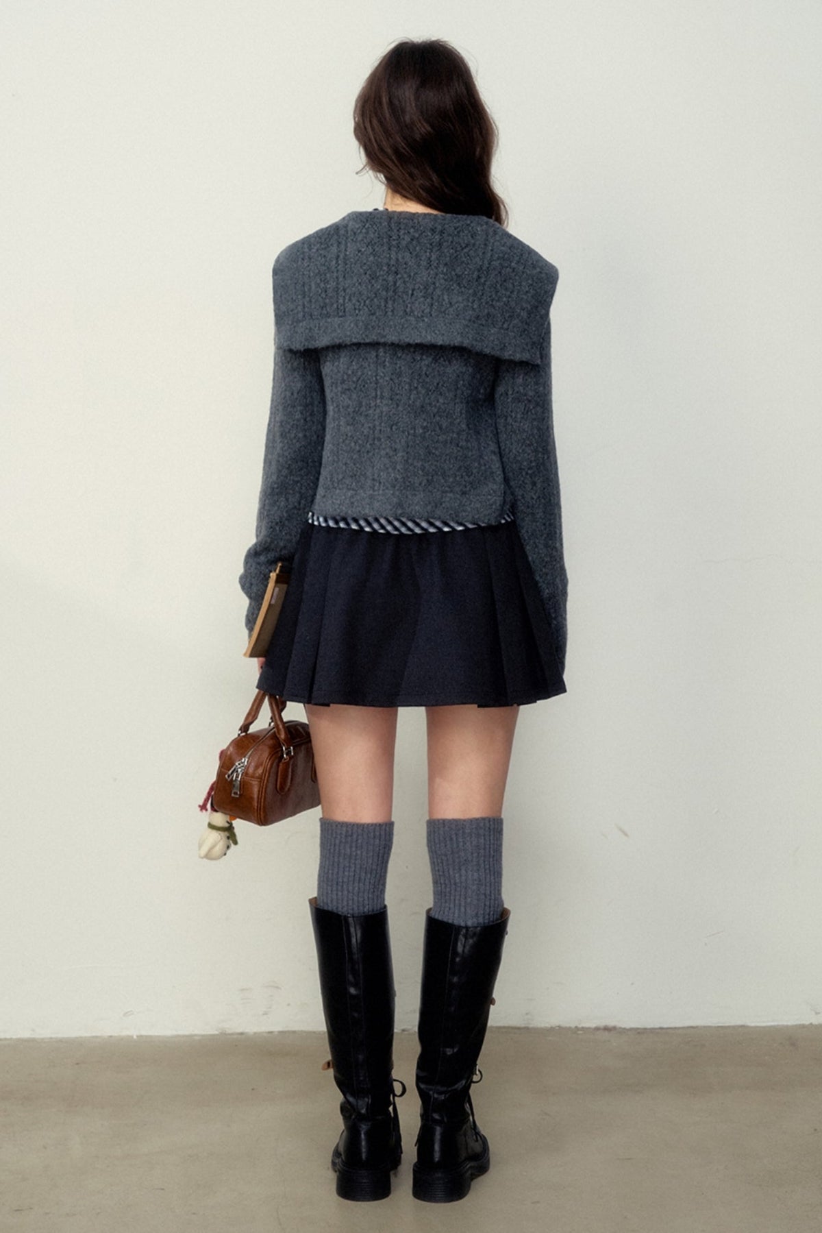 Navy Collar Knitted Cardigan