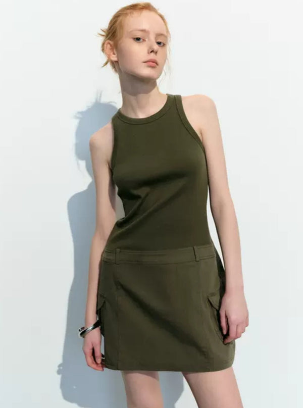 Stitching Sleeveless Slim Fit S-Shaped Dress