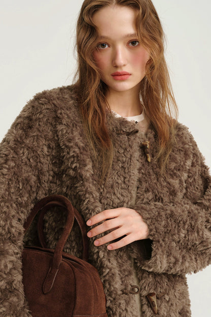 Plush Crewneck Fur Coat