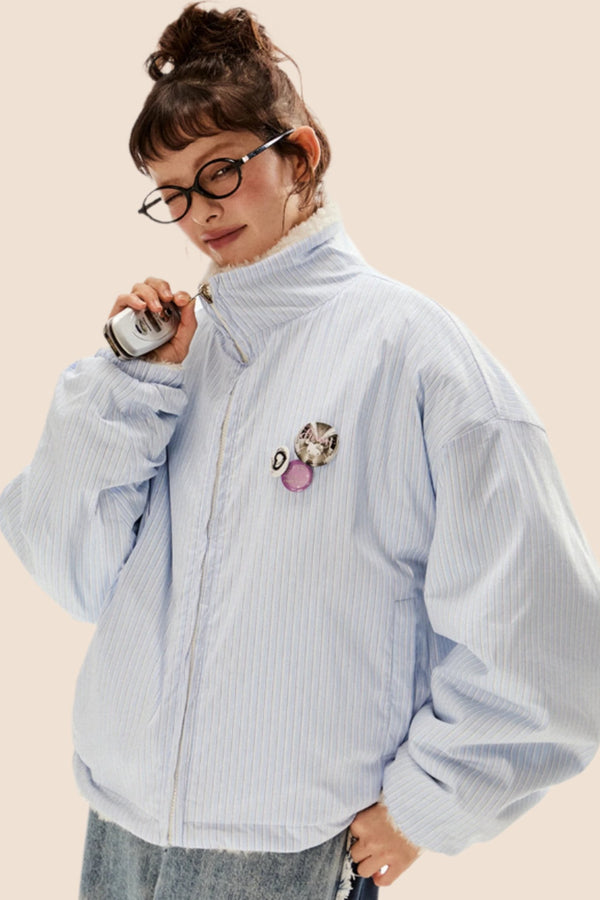 스탠드 칼라 리버서블 램스울 재킷 