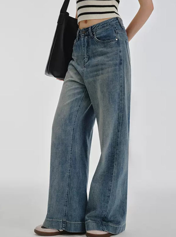 Vintage Washed Loose Blue Jeans