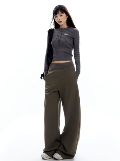 Ribbed Stitching Waistband Mop Pants