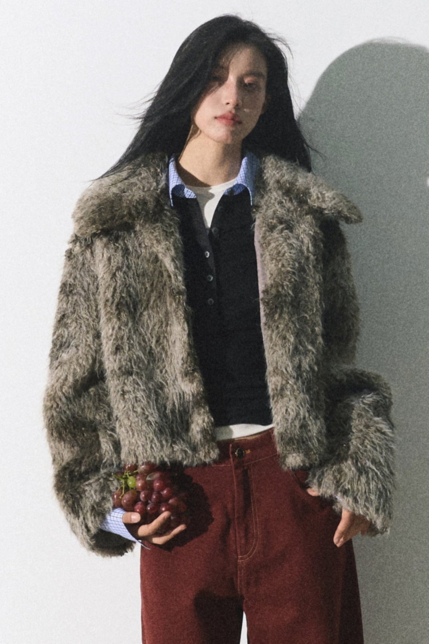 Moss Traces Distressed Fur Crop COAT