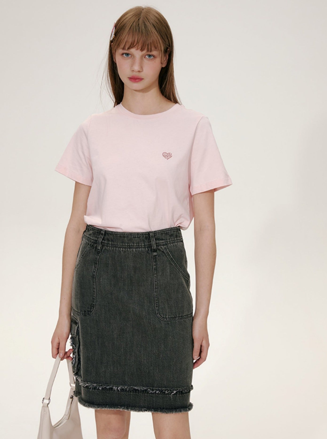 Flower Raw Denim Skirt