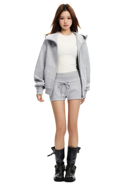 Sporty Stand Collar Hooded Short Jacket