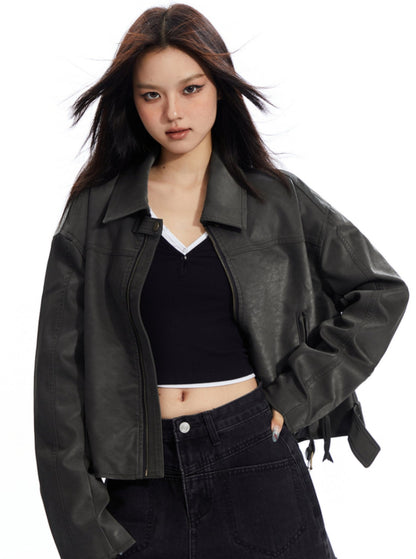 PU Leather Zipper Jacket