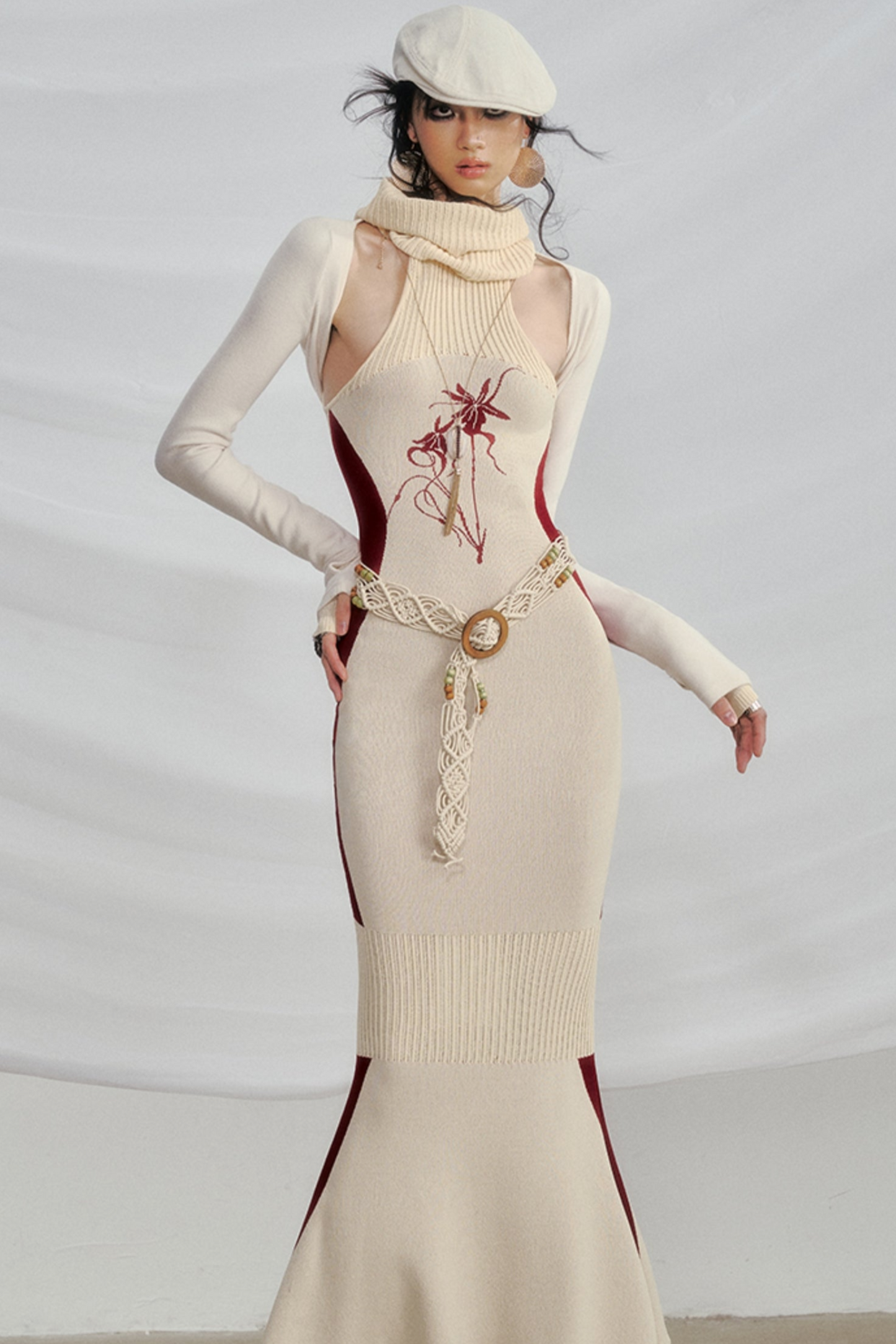 Orchid Figure Knitted Cut-Out Dress