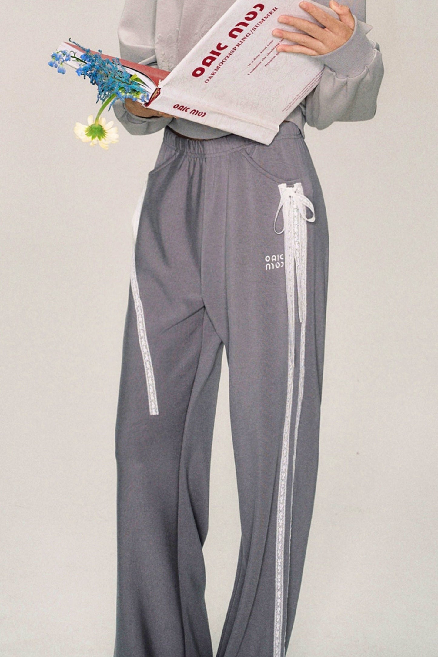 Dewy Garden Mist Grey Wide-Leg Pants