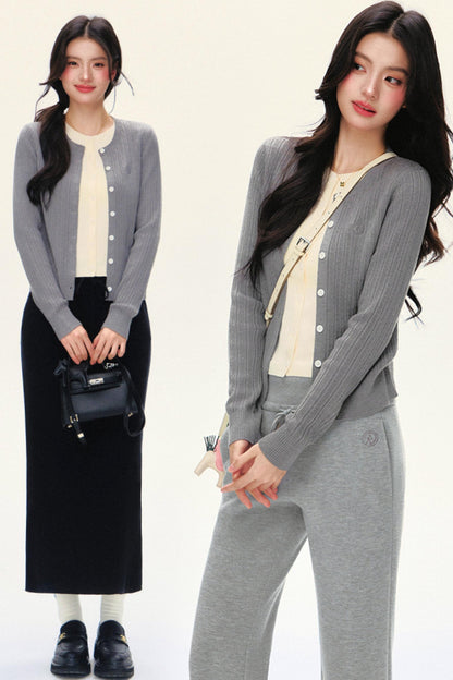 Double-Layer Slim Knit Cardigan