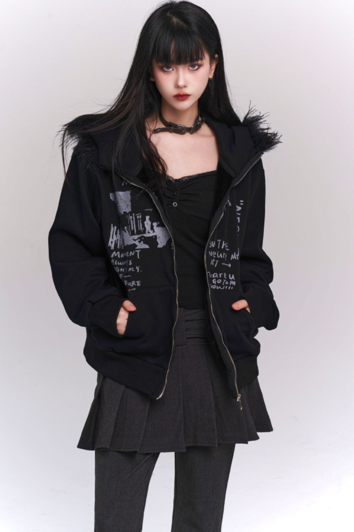 Thickened Black Fleece Hooded Jacket