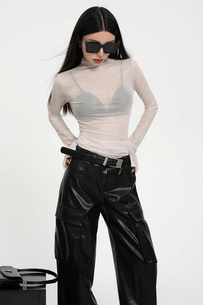 Transparent High Neck Sexy Long-Sleeve Top