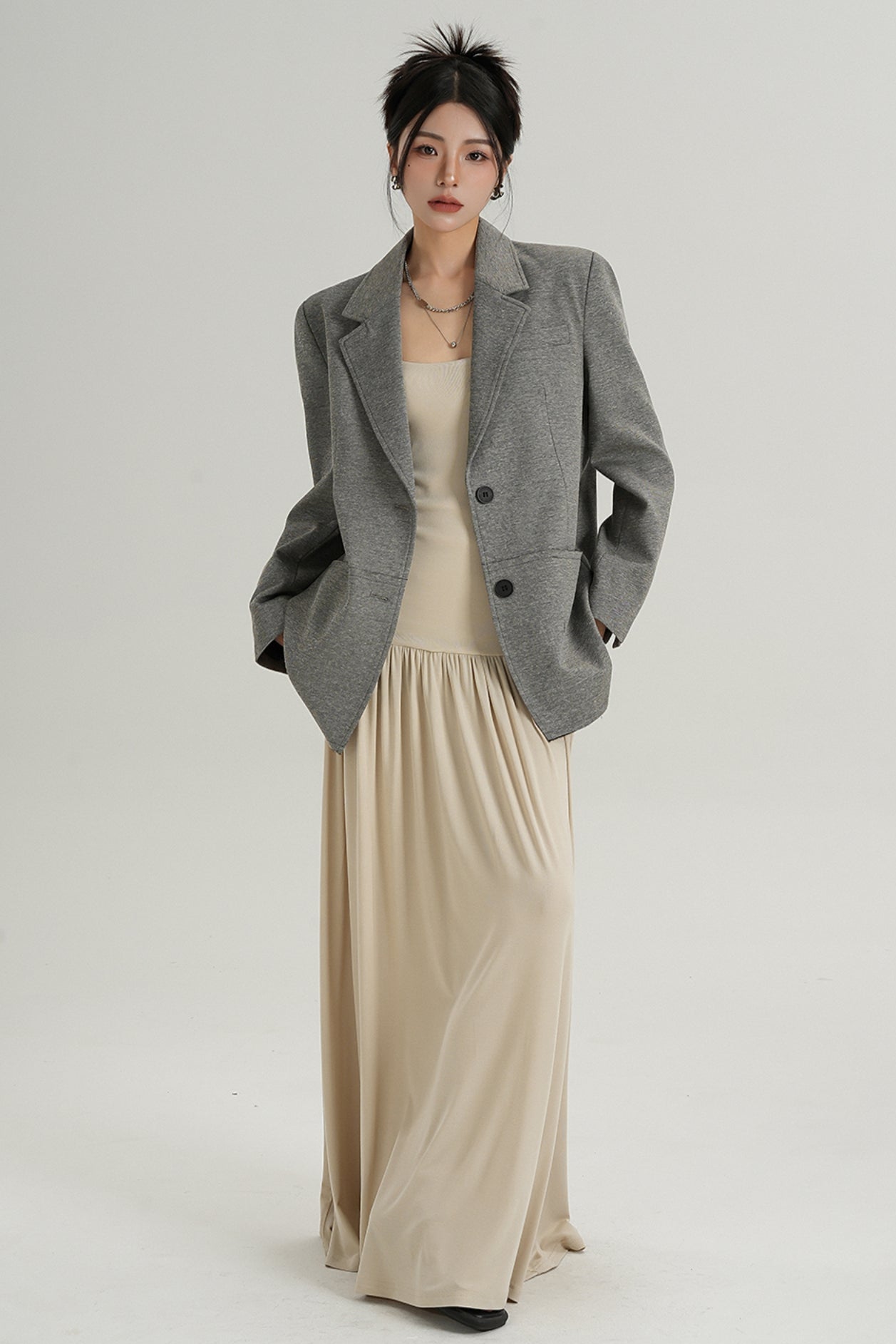 Temperament Gray Long Sleeve Blazer