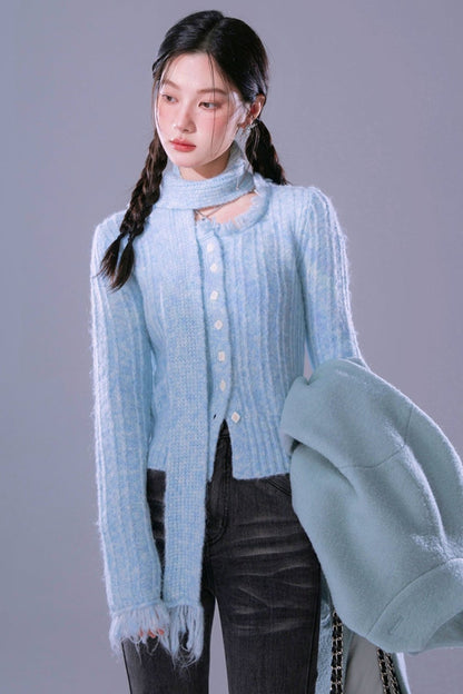 Sunset Pink Mist Blue Wool Cardigan