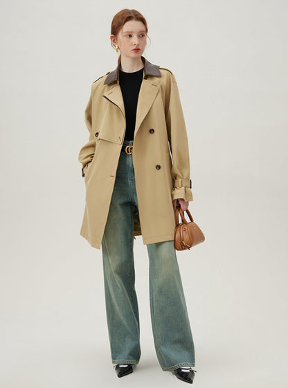 Mid-Length English Style Contrast Coat