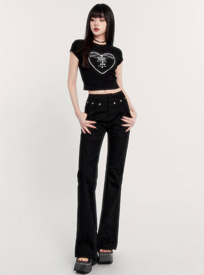 Rose Stud High Waist Trousers