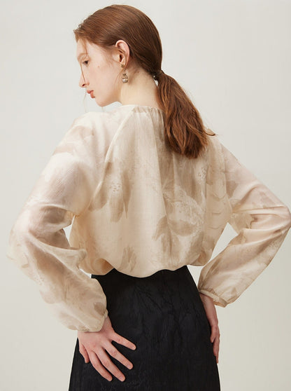 Chinese Light National Style Printed Top