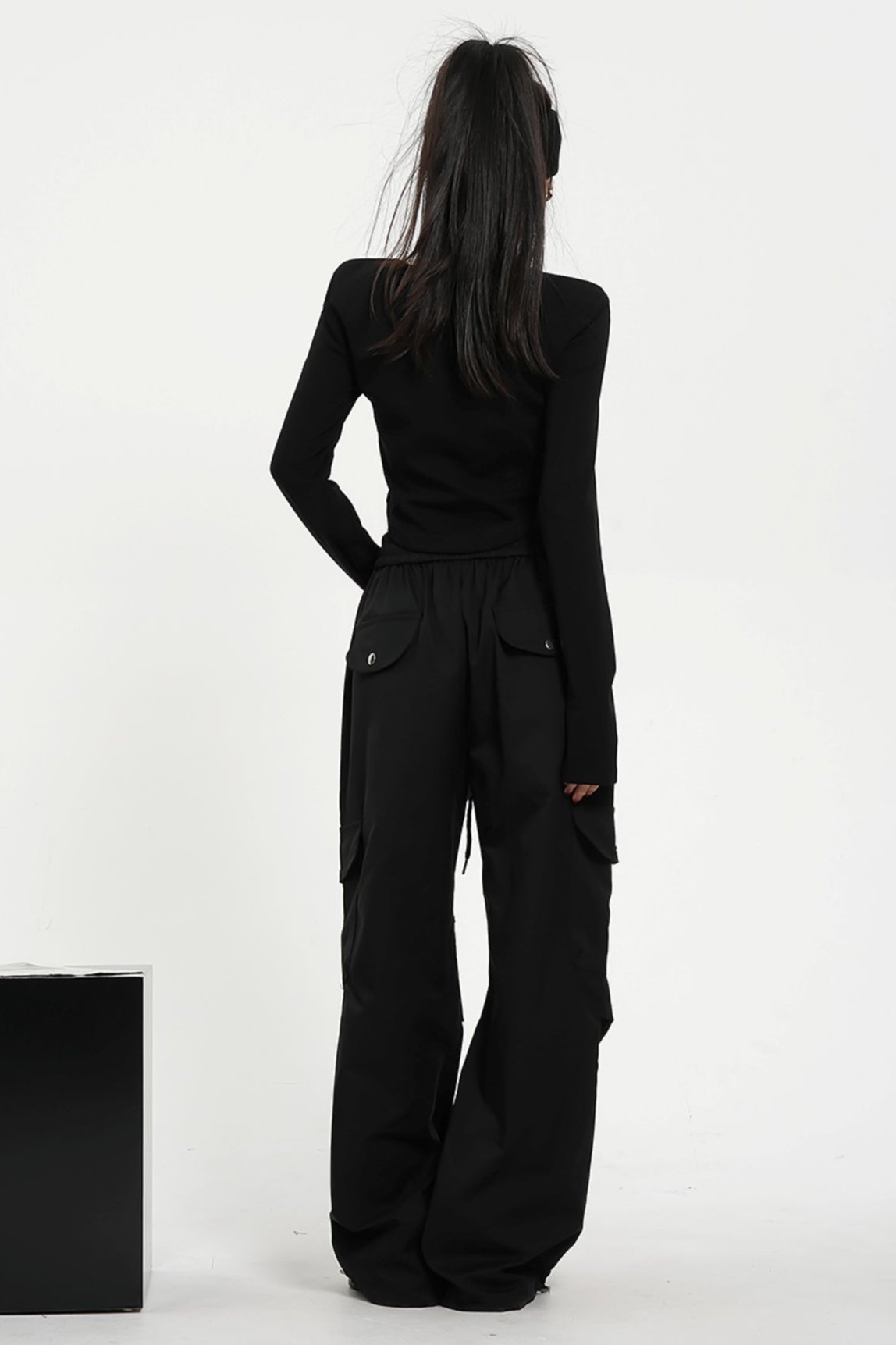 High-Waisted Elasticated Waist Cargo Pants