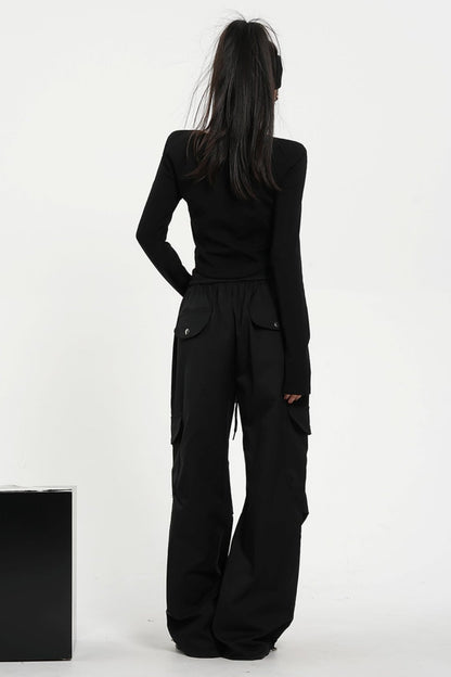 High-waisted Elasticated Waist Cargo Pants