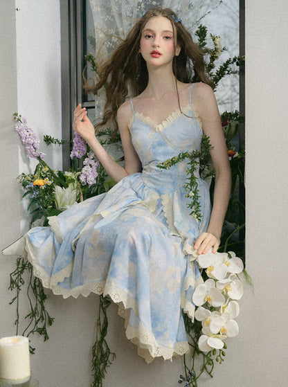 Oil Painting Floral French Slip Dress