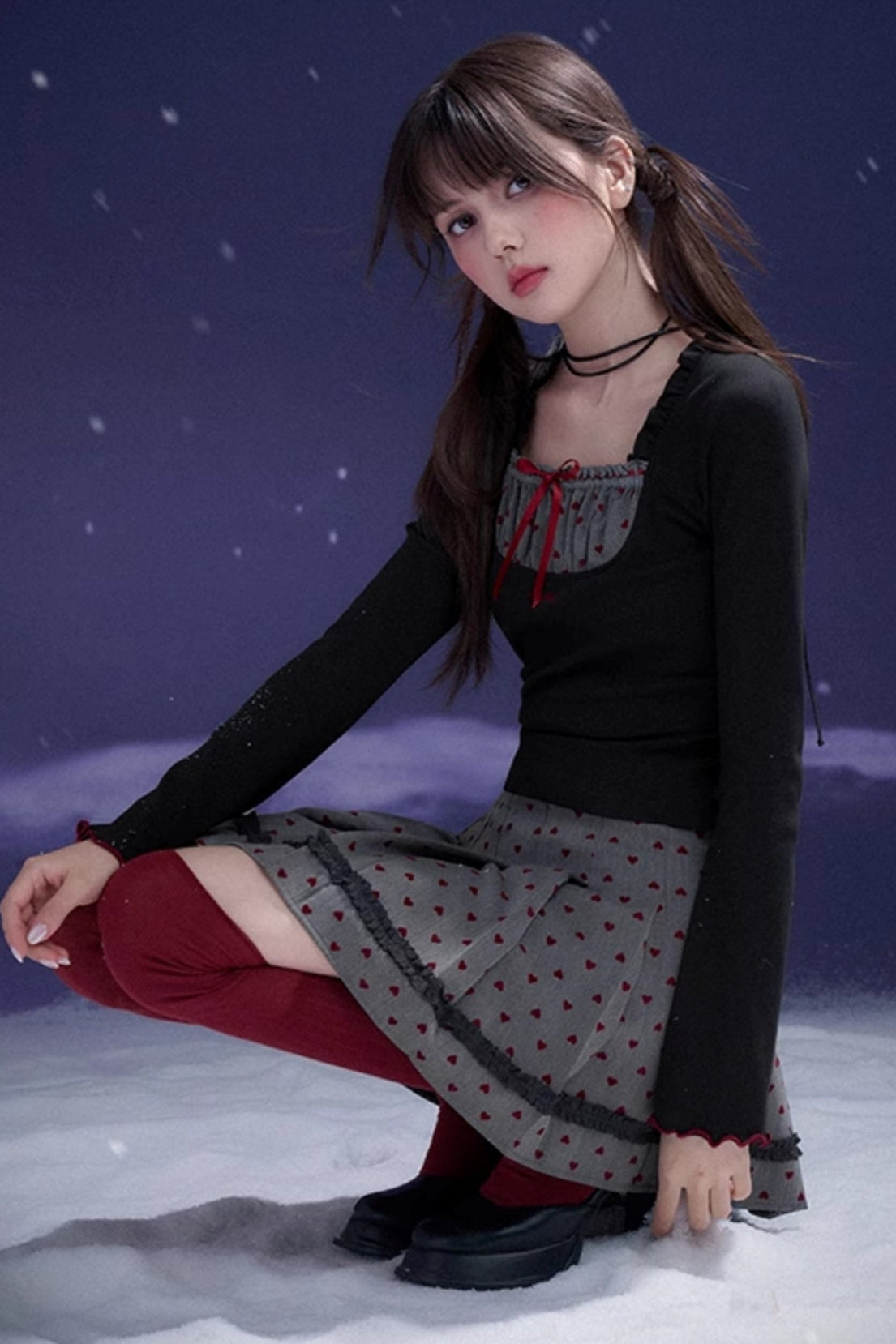 Red Flocked Sweetheart Skirt