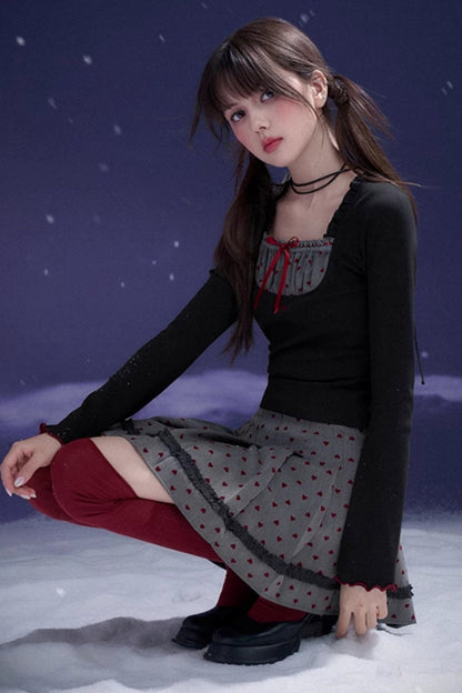 Red Flocked Sweetheart Skirt