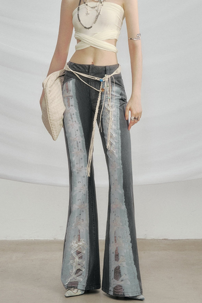 Visual Play Lace Ribbon Bow Jeans