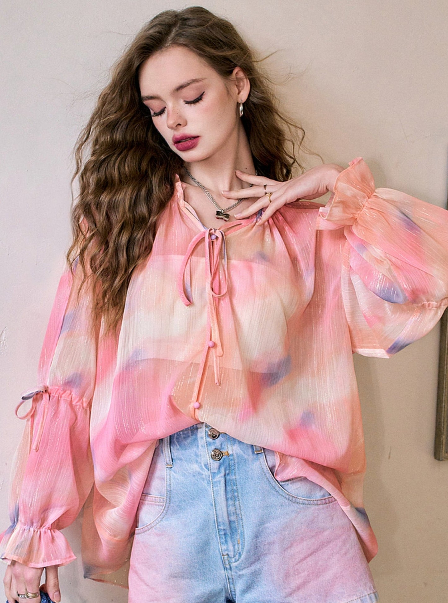 French Sunscreen Chiffon Print Shirt